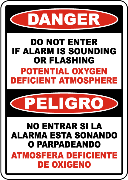 Bilingual Danger Do Not Enter Oxygen Deficient Atmosphere Sign
