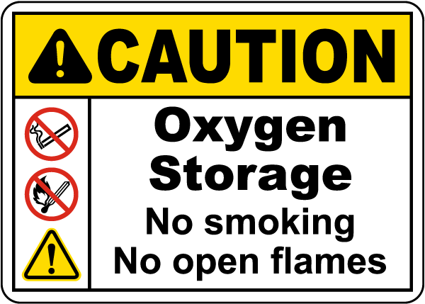 Caution Oxygen Storage No Smoking No Open Flames Sign