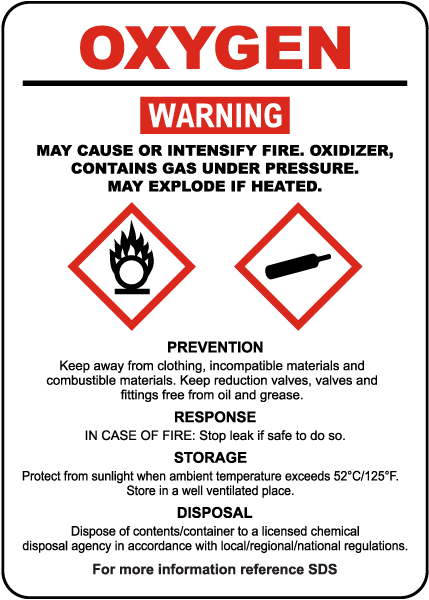 Oxygen Hazardous Warning Sign