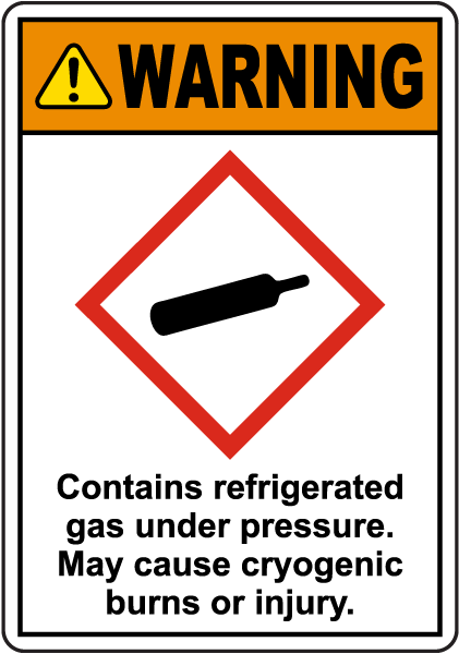 Warning Contains Refrigerated Gas Under Pressure GHS Sign