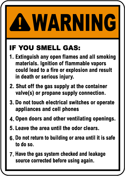 Warning Gas Leakage Instructions Sign