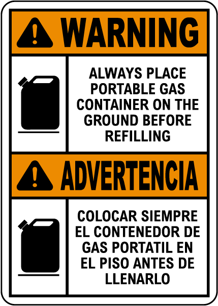 Bilingual Warning Portable Gas Container on Ground Sign
