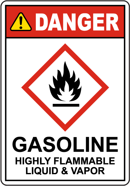 Danger Gasoline Highly Flammable Liquid & Vapor GHS Sign