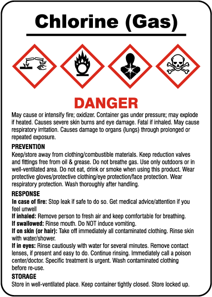 Chlorine Prevention Response Storage GHS Sign