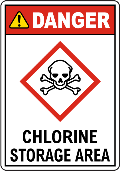 Danger Chlorine Storage Area GHS Sign