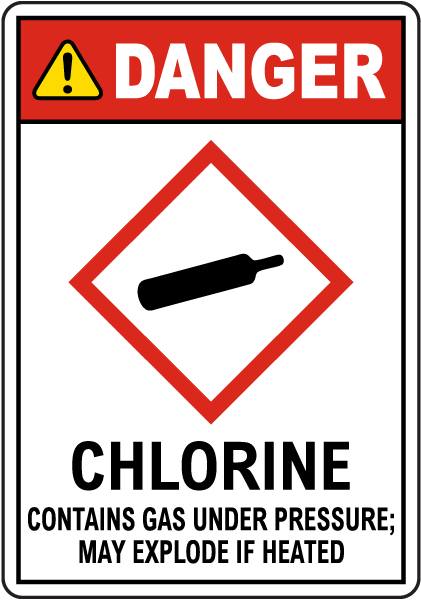 Danger Chlorine Contains Gas Under Pressure GHS Sign