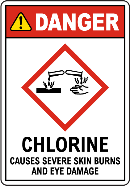 Danger Chlorine Causes Severe Skin Burns GHS Sign