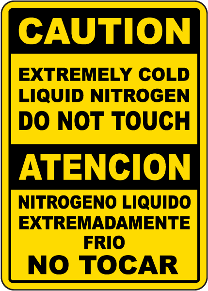 Bilingual Caution Extremely Cold Liquid Nitrogen Sign