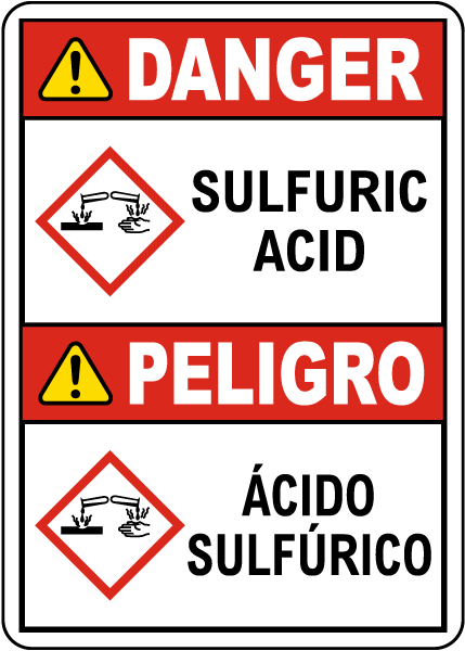 Bilingual Danger Sulfuric Acid GHS Sign