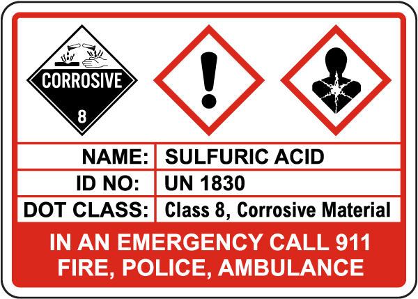Sulfuric Acid Classification Sign