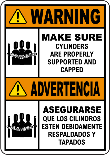 Bilingual Warning Cylinders Supported And Capped Sign