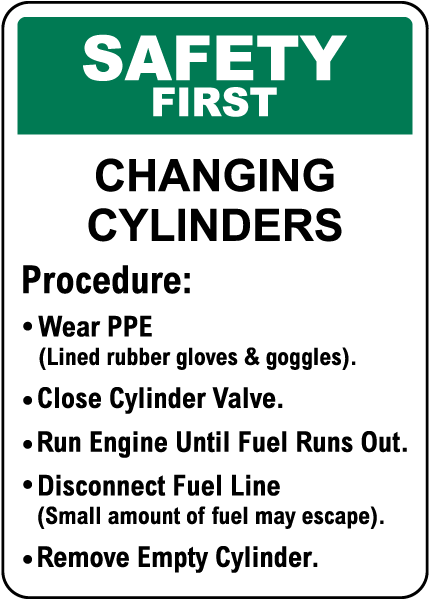 Safety First Changing Cylinders Sign