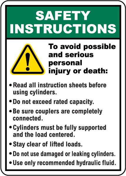 Safety Instructions For Cylinders Sign