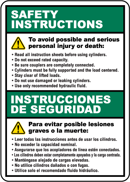 Bilingual Safety Instructions For Cylinders Sign