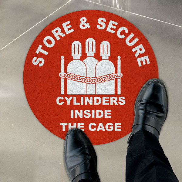 Store & Secure Cylinders Inside The Cage Floor Sign