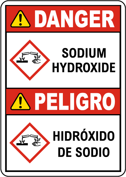 Bilingual Danger Sodium Hydroxide GHS Sign
