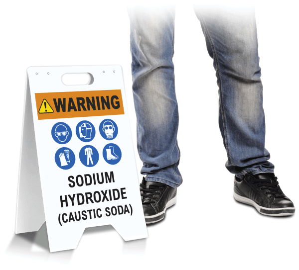 Warning Sodium Hydroxide Floor Stand