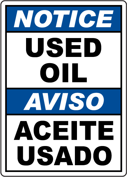 Bilingual Notice Used Oil Sign