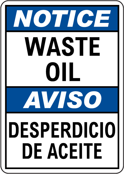Bilingual Notice Waste Oil Sign