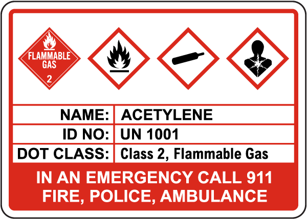 Acetylene UN 1001 Flammable Class 2