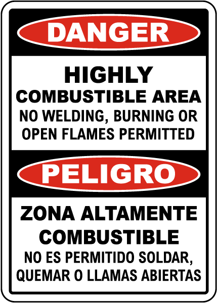 Bilingual Highly Combustible Area Sign