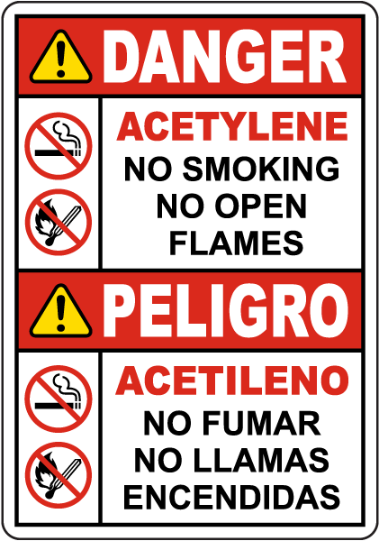Bilingual Acetylene No Smoking No Open Flame Sign