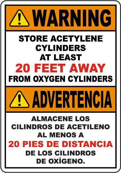 Bilingual Acetylene Storage Area Sign