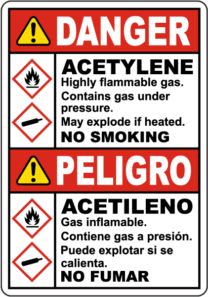 Bilingual Acetylene Highly Flamable Sign