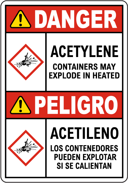 Bilingual Acetylene Containers May Explode Sign