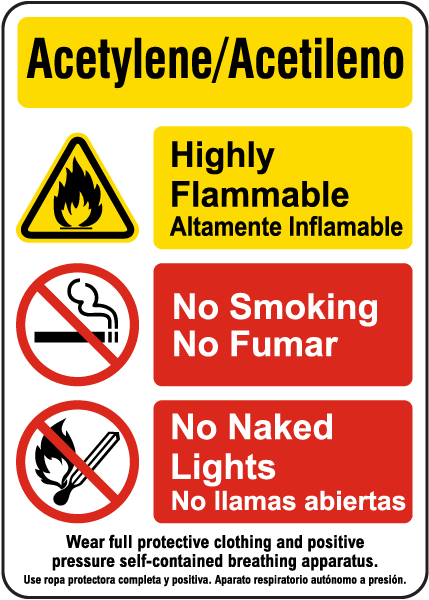 Bilingual Acetylene Highly Flammable Gas Sign
