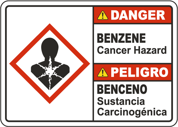 Bilingual Danger Benzene Cancer Hazard GHS Sign