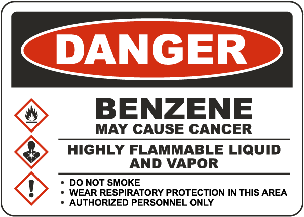 Danger Benzene May Cause Cancer GHS Sign
