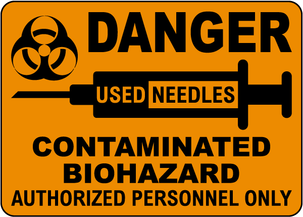 Danger Used Needles Contaminated Sign