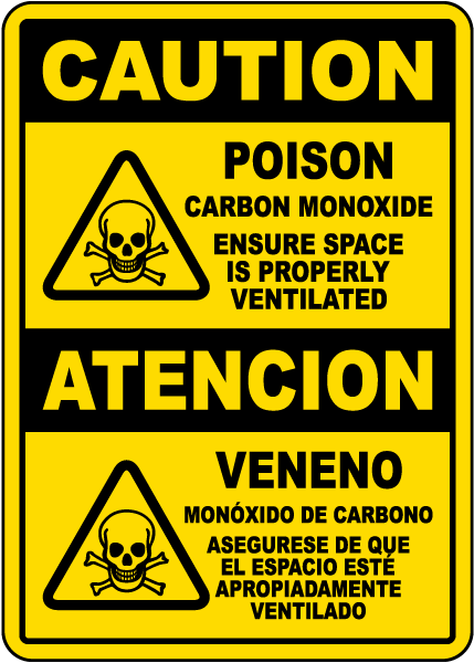 Bilingual Caution Poison Carbon Monoxide Sign