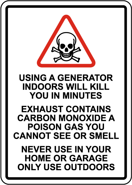 Using A Generator Indoors Will Kill You Sign