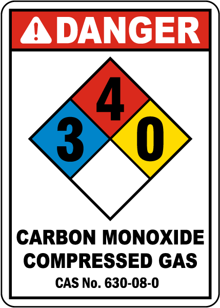NFPA Danger 3-4-0 Carbon Monoxide Compressed Gas Sign