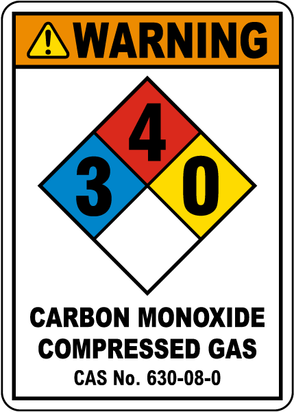 Warning NFPA 3-4-0 Carbon Monoxide Compressed Gas Sign