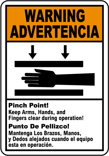 Bilingual Warning Pinch Point Label