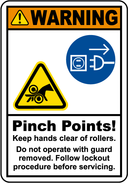 Warning Pinch Points Keep Hands Clear of Rollers Label