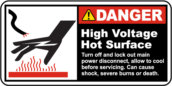 Danger High Voltage Hot Surface Label