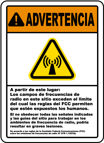 Spanish Radio Frequency Fields May Exceed Rules Sign