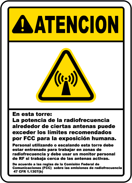 Spanish Caution on This Tower RF Fields May Exceed FCC Sign