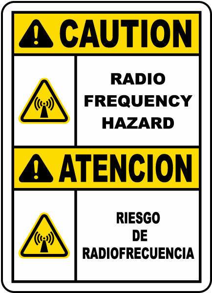 Bilingual Caution Radio Frequency Hazard Sign