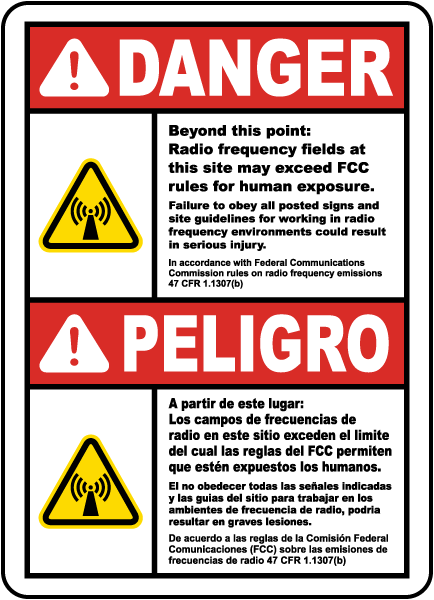 Bilingual Danger Beyond This Point RF Fields Sign