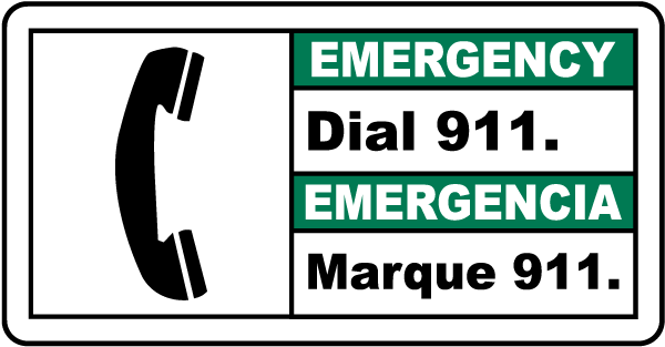 Bilingual Emergency Dial 911 Sign