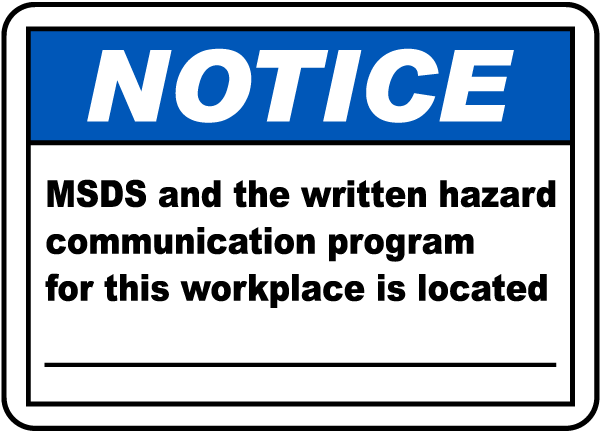 MSDS For Workplace Is Located Sign