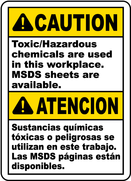 Bilingual Caution Toxic Hazardous Chemical Used Sign