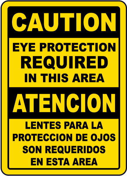 Bilingual Caution Eye Protection Required In This Area Sign