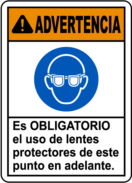 Spanish Warning Safety Glasses Required Sign