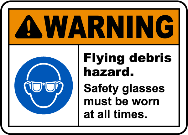 Flying Debris Hazard Safety Glasses Label